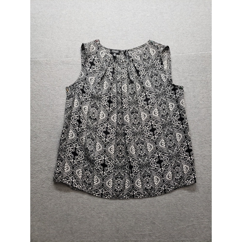 Jones New York Women Blouse Top M Black Paisley 100% Polyester Sleeveless Casual